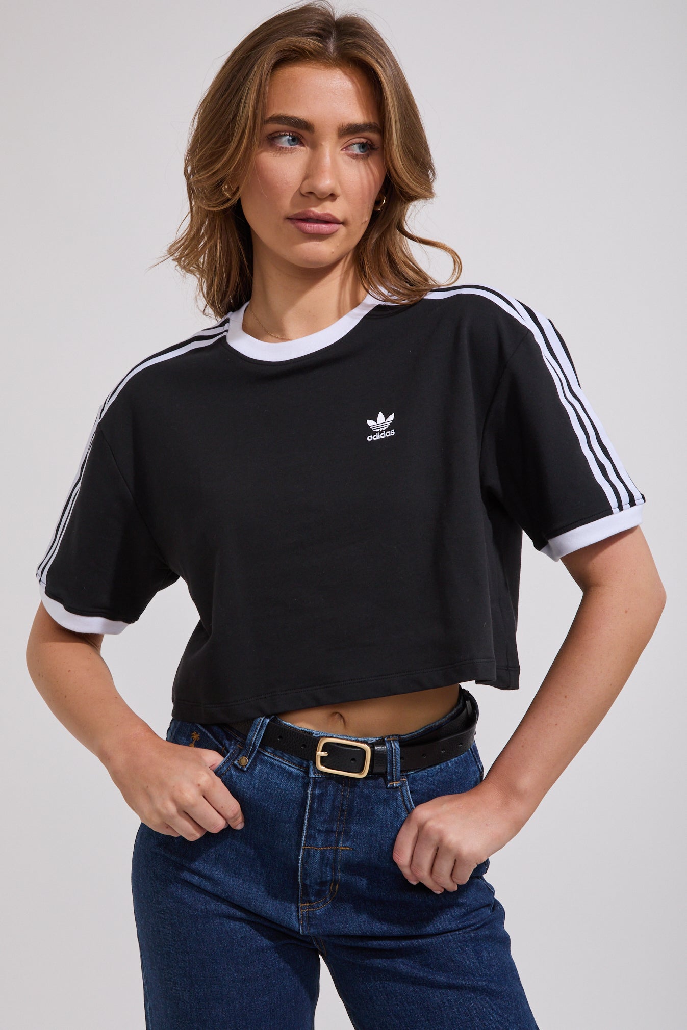 3 Stripe Loose Crop T Shirt | North Beach