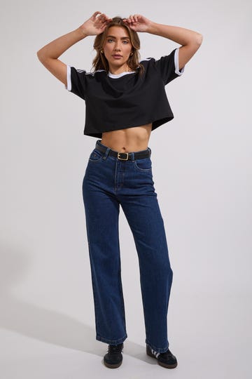 3 Stripe Loose Crop T Shirt