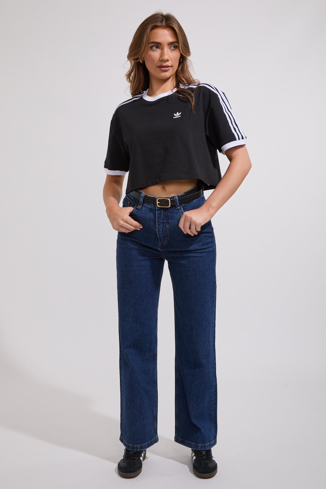 ★adidas★ 3S loose crop tee black 3 Stripe Loose Crop T Shirt | North Beach