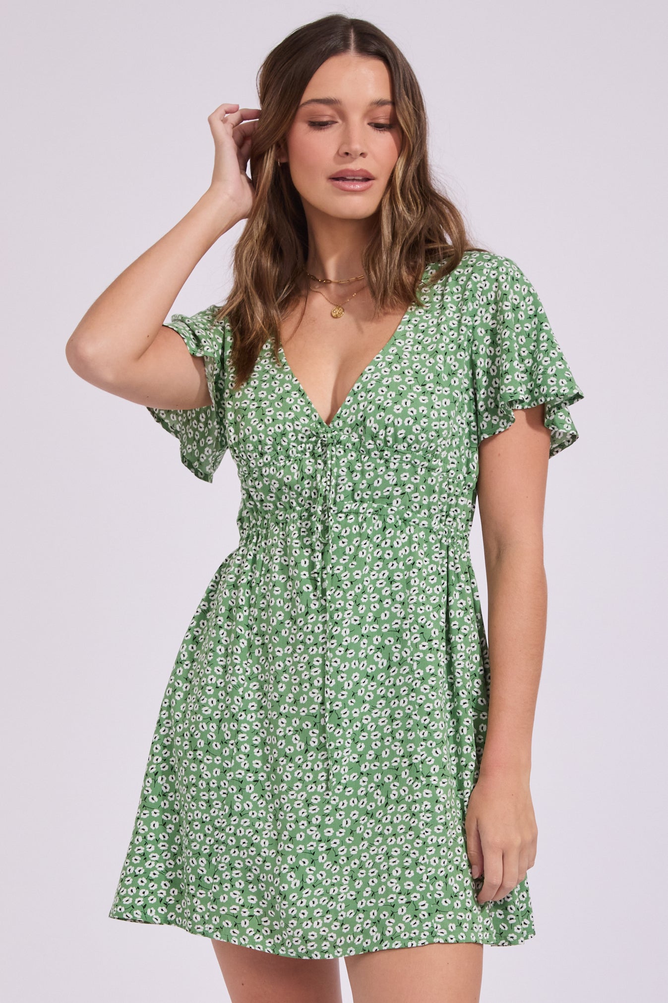 slim fit dress slacks Women's Blair A-Line Collared Neck Polycotton Mini Dress S/M/L/Customize White&Green Floral Mean Blvd S / White&Green / Floral main image 0