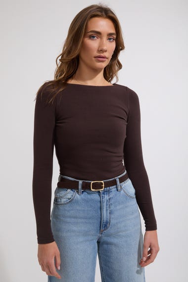 Boat Neck Long Sleeve Top
