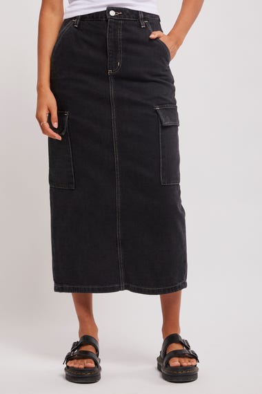 Cargo Midi Denim Skirt