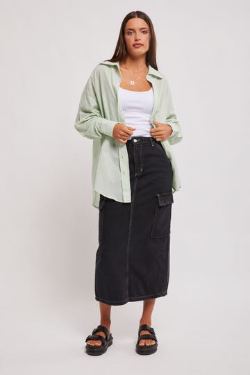 Cargo Midi Denim Skirt