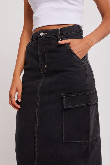 Cargo Midi Denim Skirt