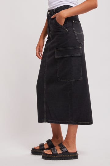 Cargo Midi Denim Skirt