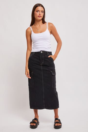 Cargo Midi Denim Skirt