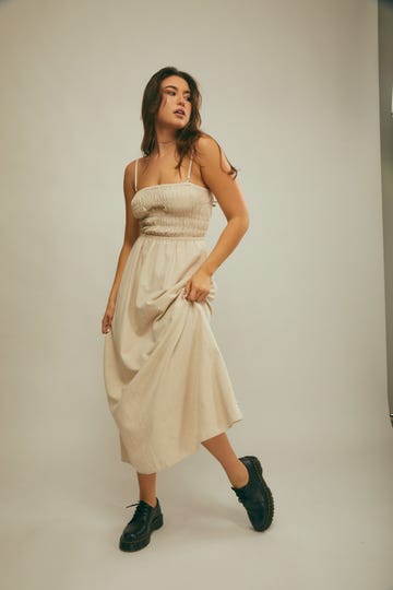 Classic Shirred Midi Dress
