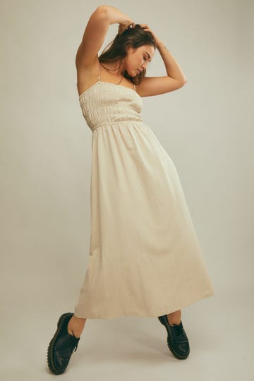 Classic Shirred Midi Dress
