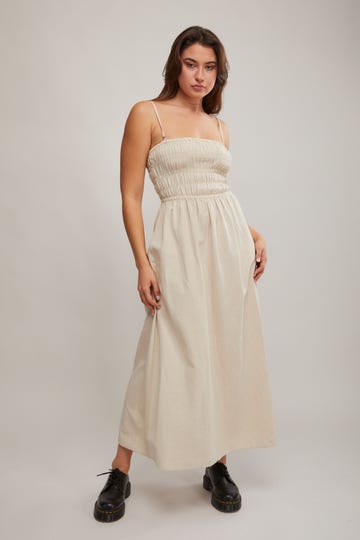 Classic Shirred Midi Dress