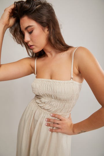 Classic Shirred Midi Dress