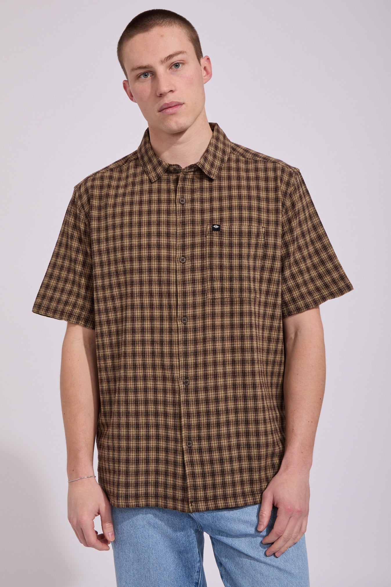 トップス COTTON CHECK SHIRT / BROWN CHEC size1 Brown Men Cotton Small Check Shirts, Full Sleeves at ₹ 250/piece