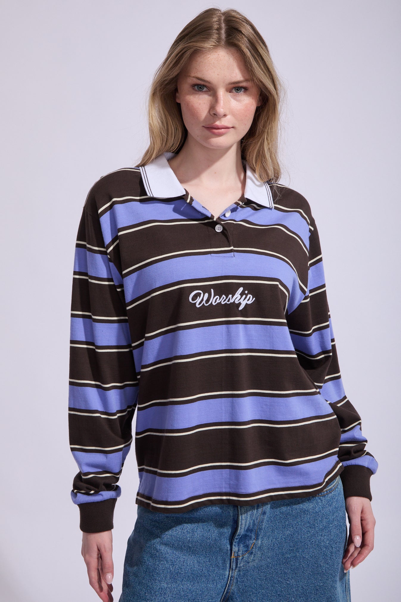 Coed Striped Long Sleeve Polo Shirt | North Beach