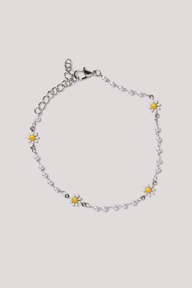 Silver Daisy Pearl Anklet