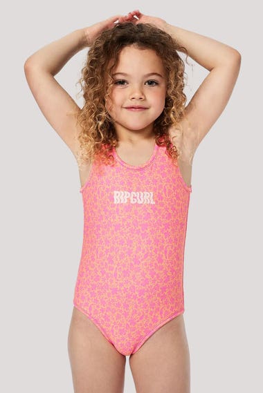 Girls Floral Reversible One Piece Swimsuit