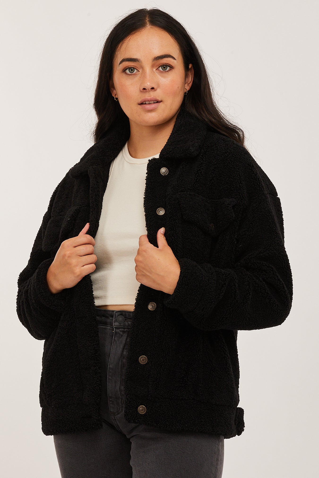 black oversized teddy jacket