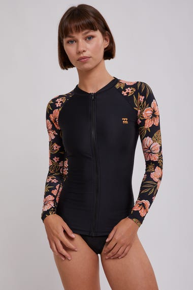 Hooked On Tropics Zip Long Sleeve Rash Vest