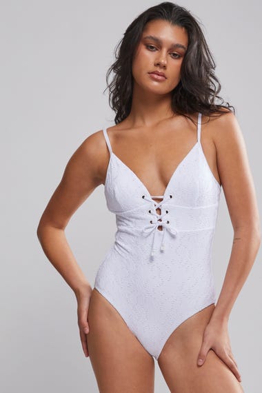 Interlace Lace Up Tri One Piece Swimsuit
