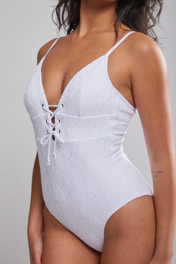 Interlace Lace Up Tri One Piece Swimsuit