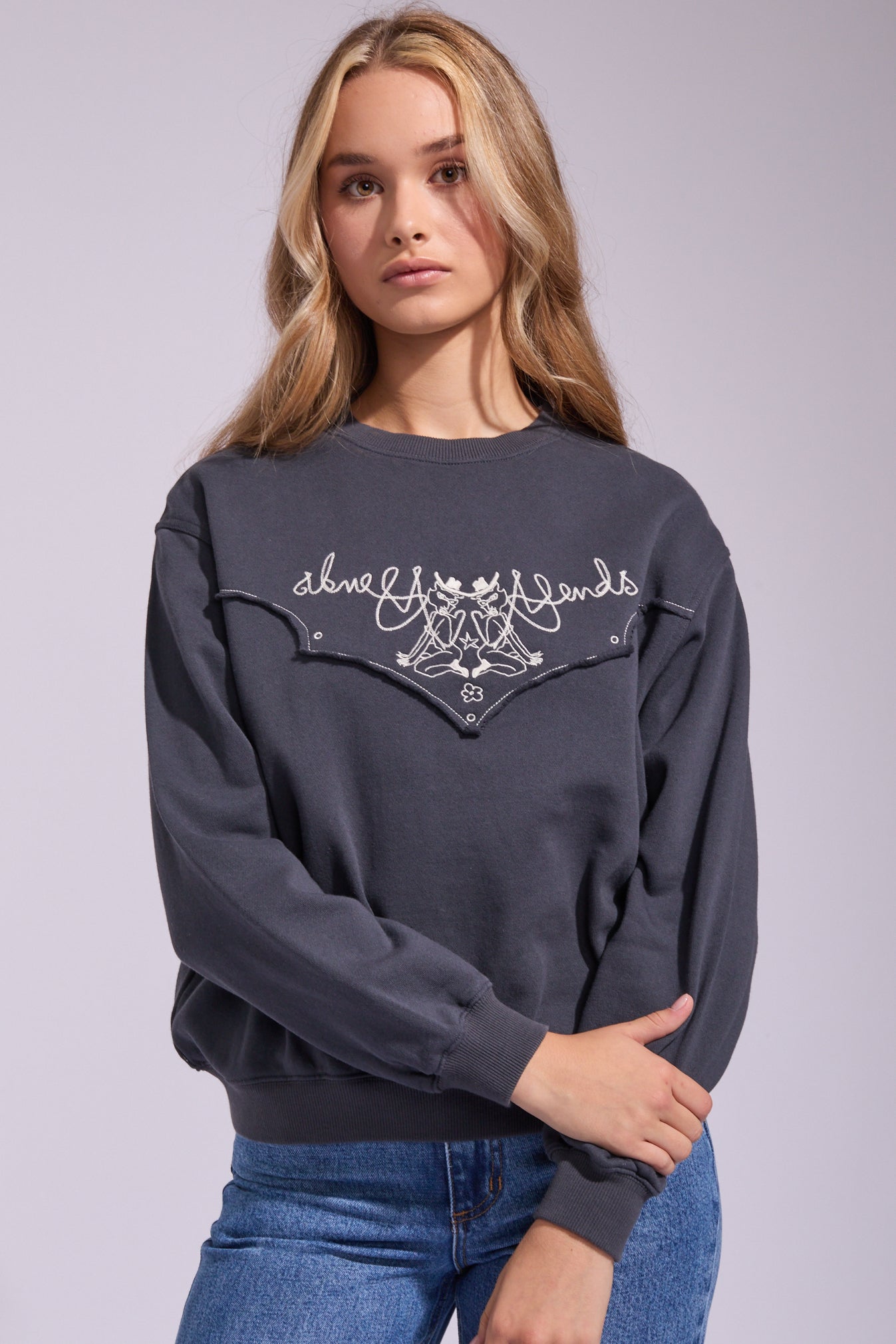 AFENDS Womens Karlee -  Crew Neck Jumper - Charcoal