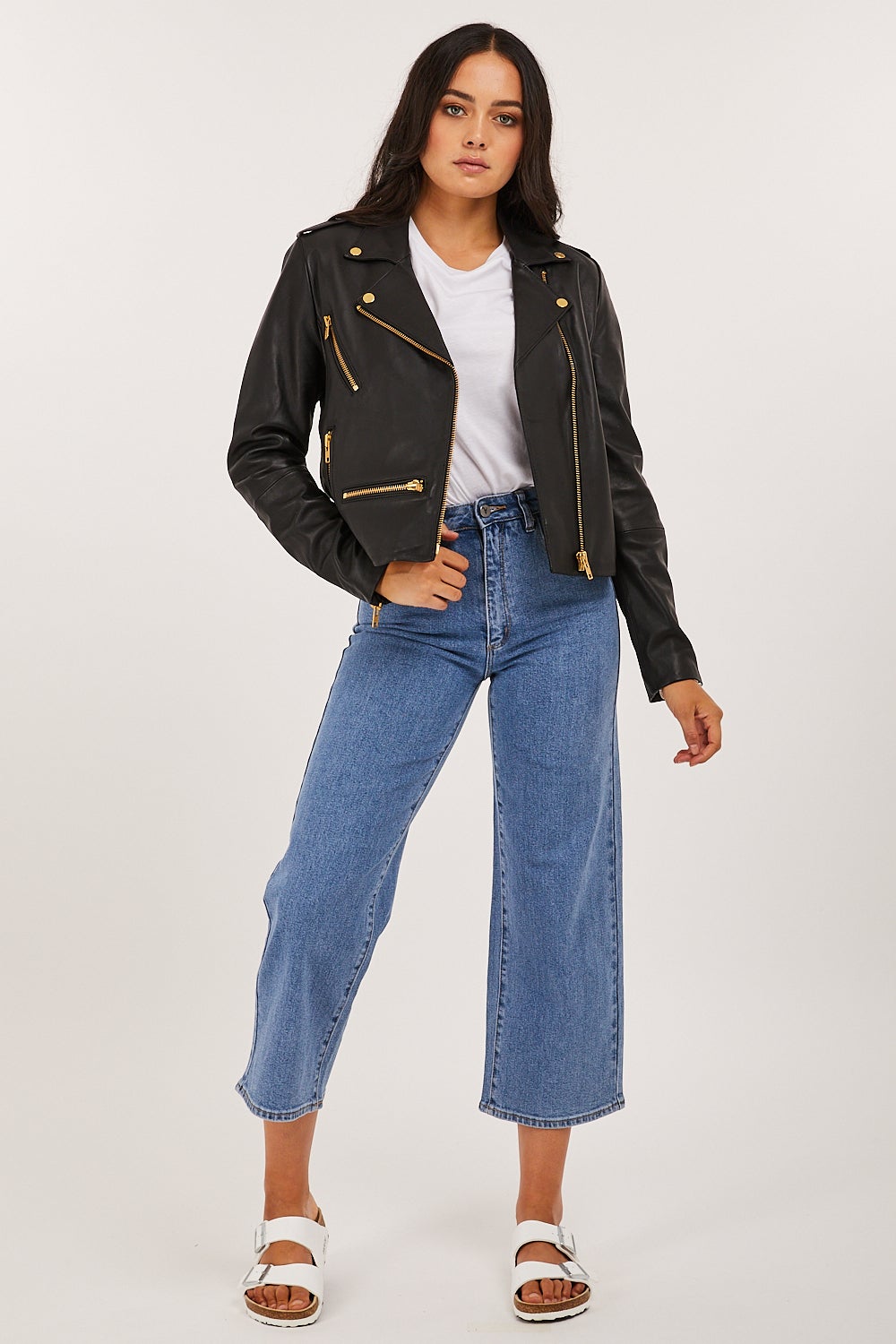 white and gold leather jacket