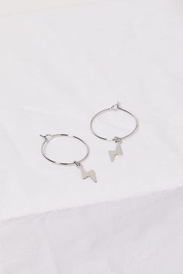 Lightning Bolt Silver Hoop Earrings