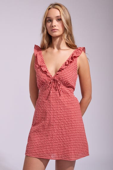 Lola Check Ruffle Mini Dress
