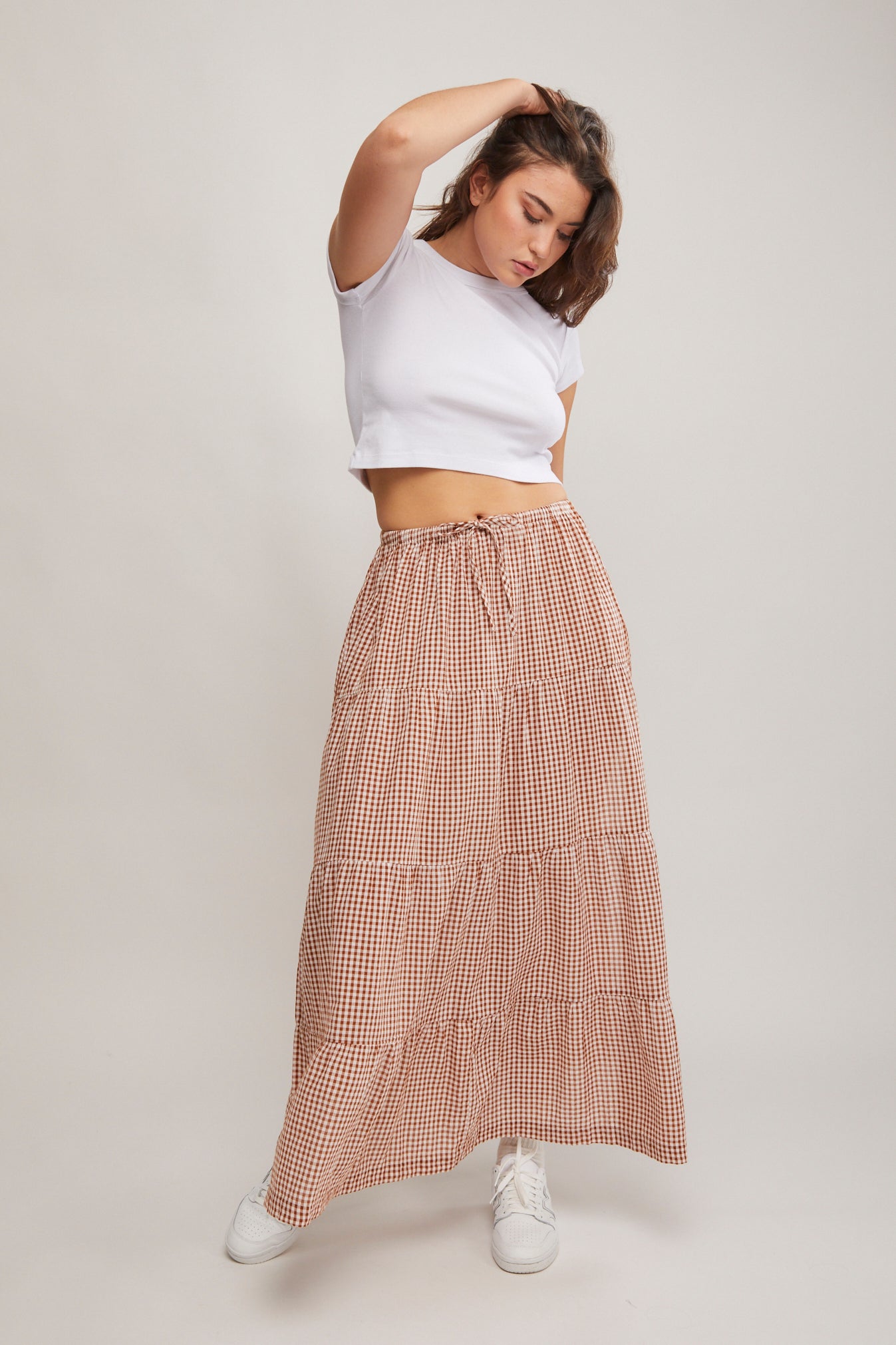 Checked cotton maxi skirt top