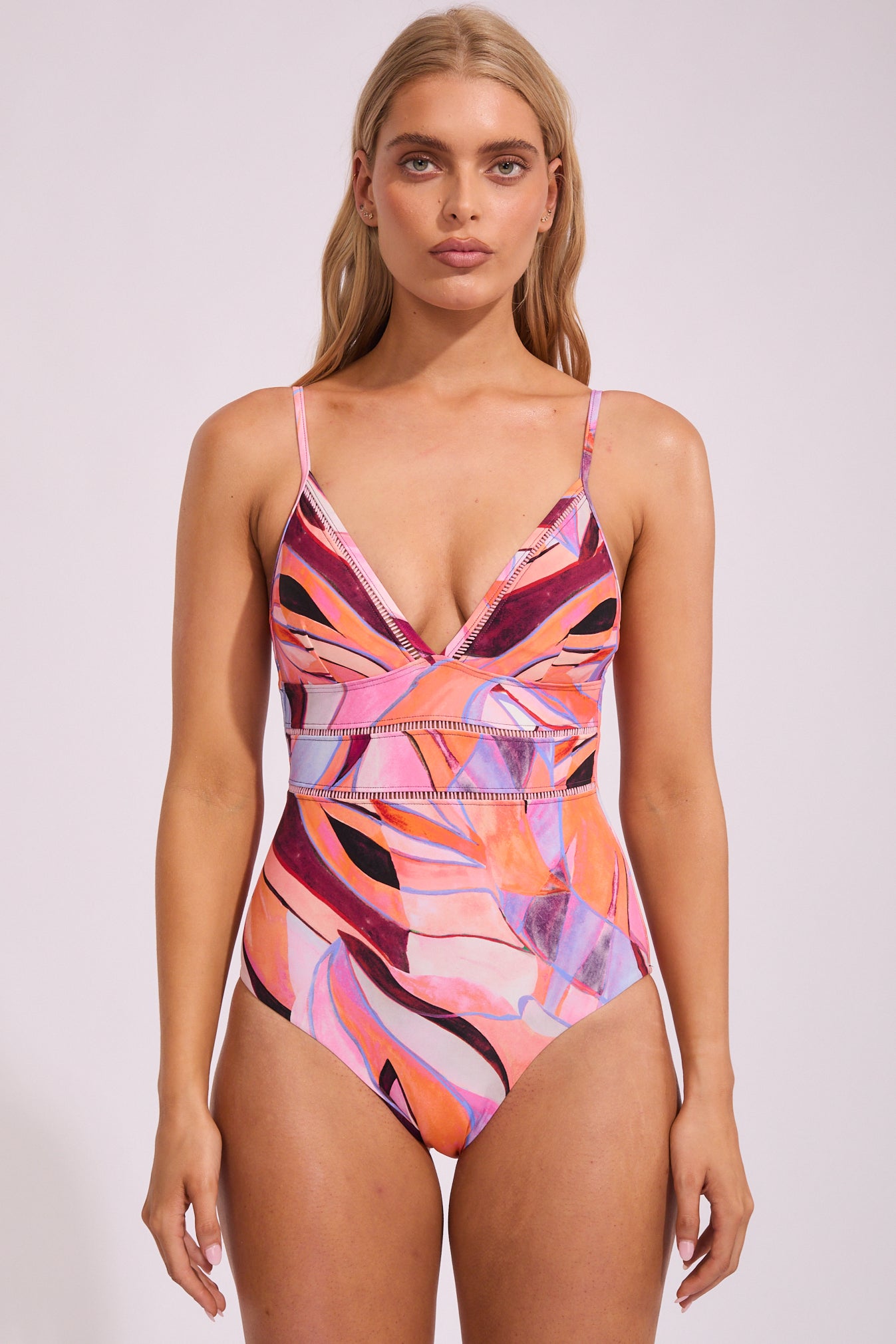 Neon Wave Cross Back Tri One Piece Swimsuit | North Beach