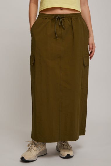 Nylon Cargo Midi Skirt
