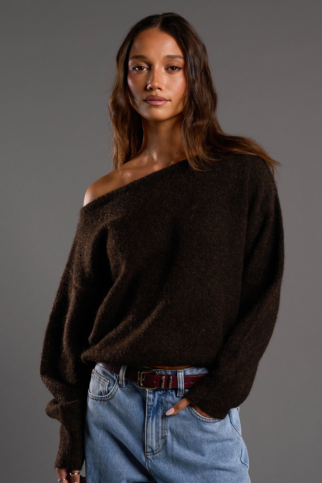 THE TOÉ Tribeca off shoulder knit Off Shoulder Knit Sweatshirt | North Beach