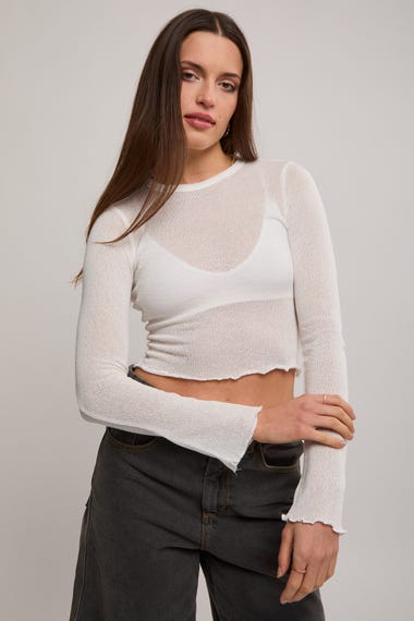 Sheer Knit Long Sleeve Top