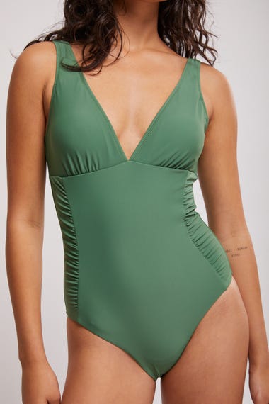 Side Ruched Plunge One Piece Swimsuit