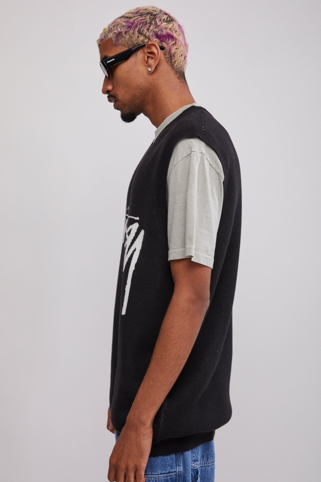 STUSSY SMOOTH STOCK KNIT VEST BLACK