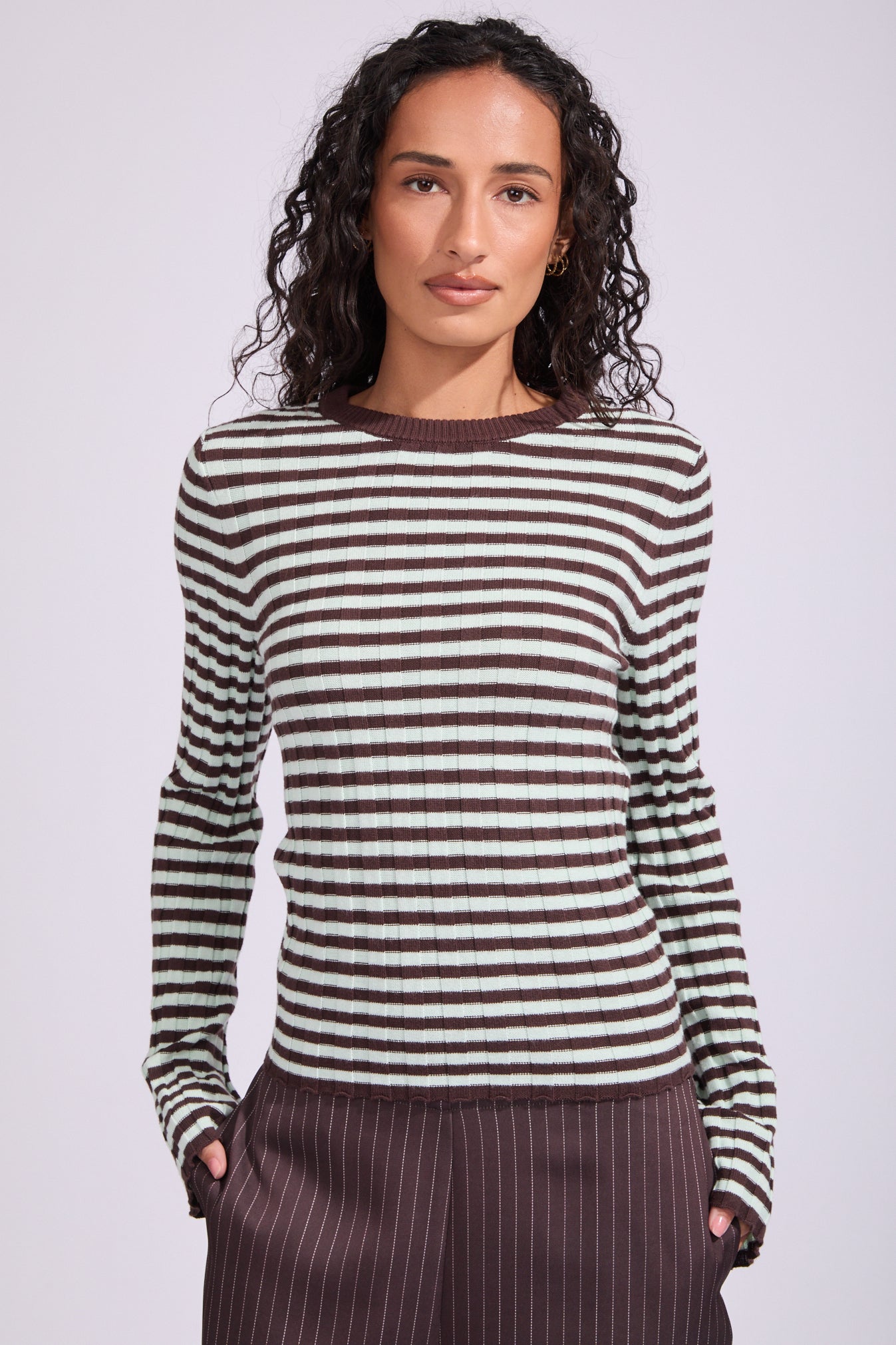 Stripe Knitted Long Sleeve Top | North Beach