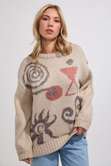 Symbols Slouch Knit Crew Sweatshirt