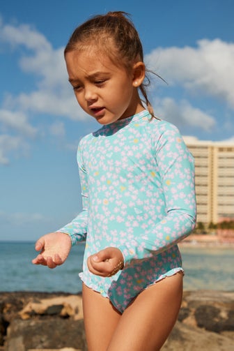 Roxy Girls' Heater Long Sleeve Rash Vest In Aruba Blue Size: L
