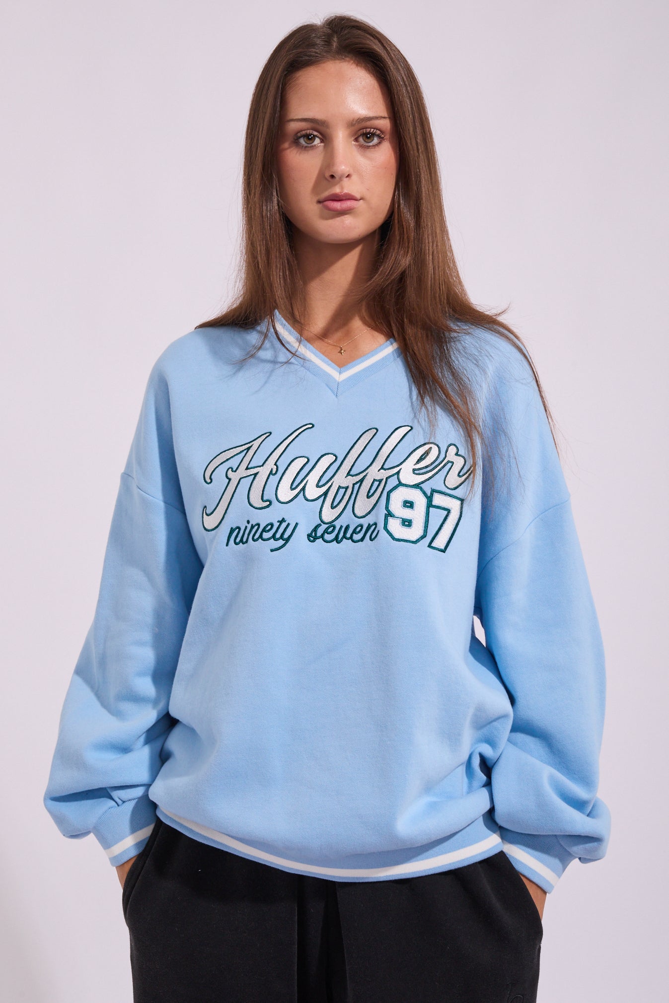 Motocross Girlfriend Heart Ladies' Moisture-Wicking Long Sleeve V-Neck Tee