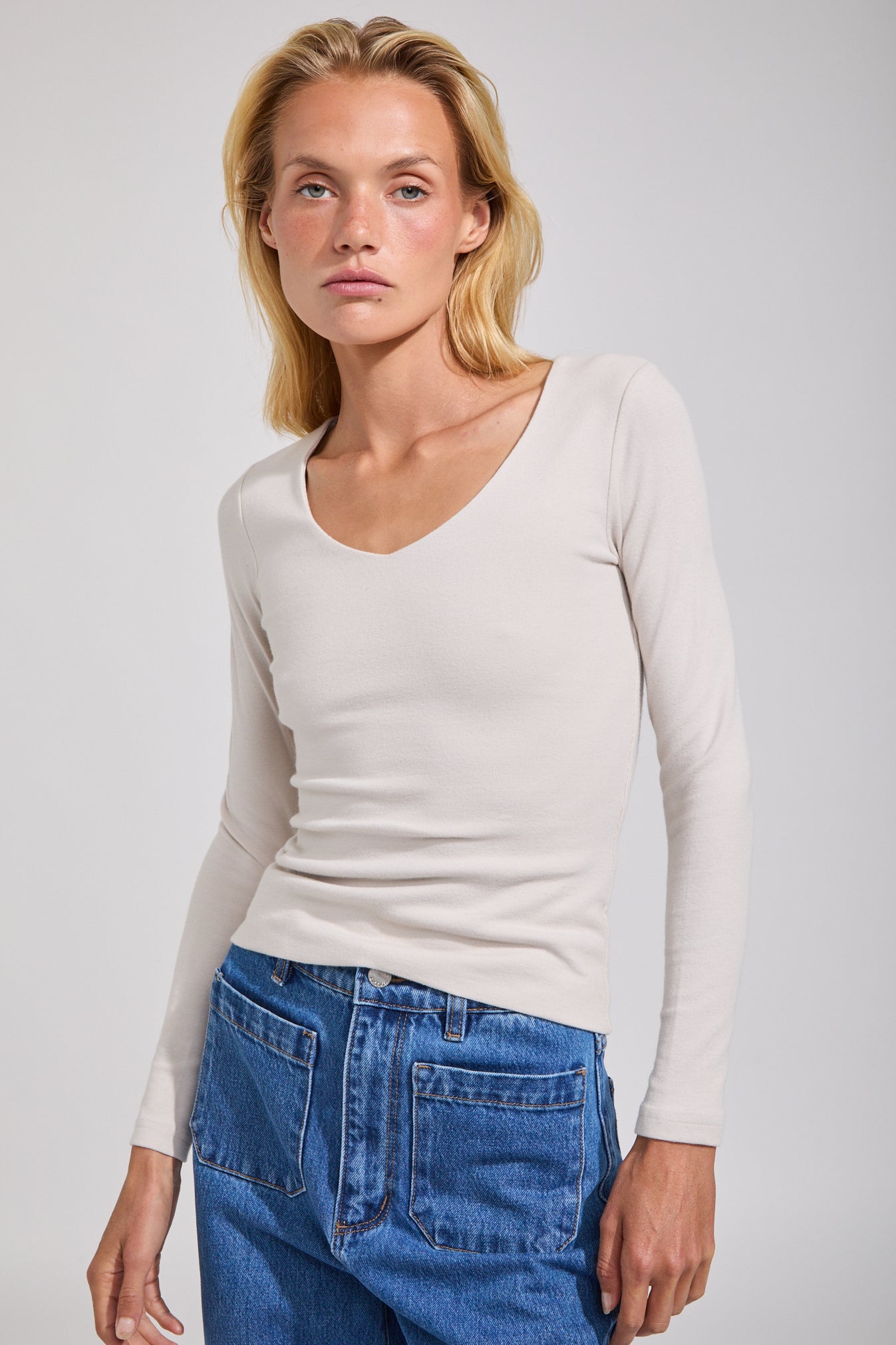 V-Neck Textured Long Sleeve Top main image 1