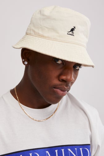 beige kangol bucket hat