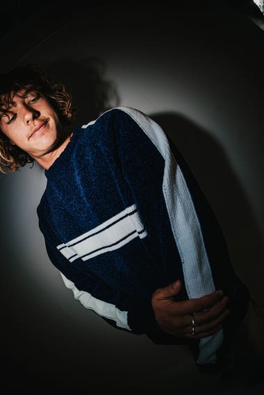 White Lines Chenille Knit Crew Sweatshirt