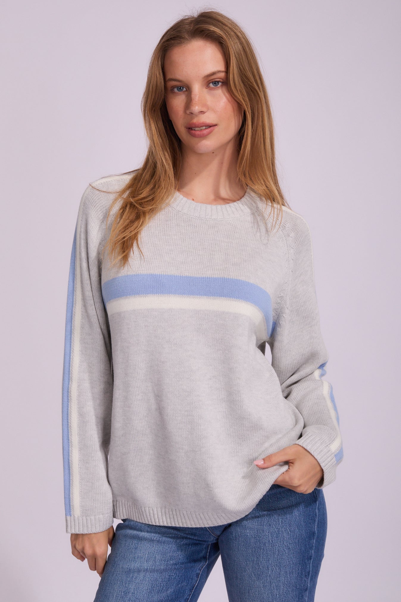 White Lines Crew Neck Knit Sweatshirt | North Beach