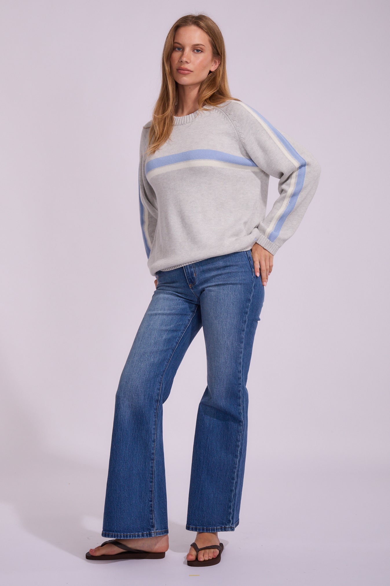 White Lines Crew Neck Knit Sweatshirt | North Beach