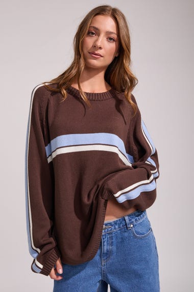 White Lines Crew Neck Knit Sweatshirt