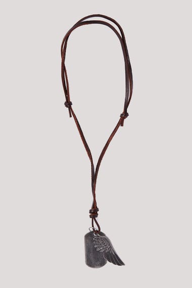 Wing And Dog Tag Leather Necklace